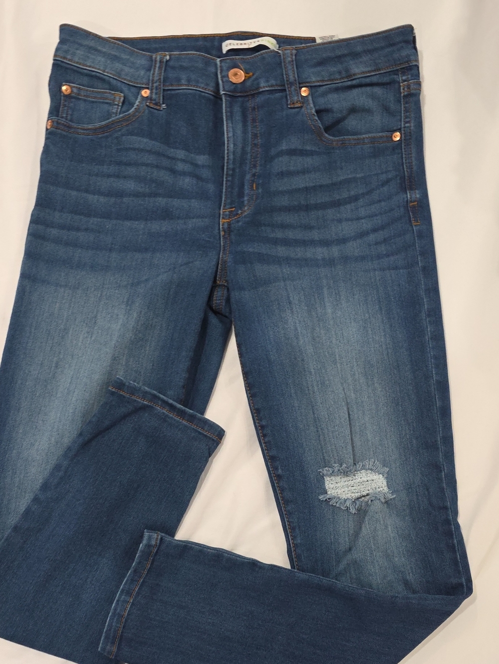 Celebrity Pink Women's Blue Distressed Skinny Jeans